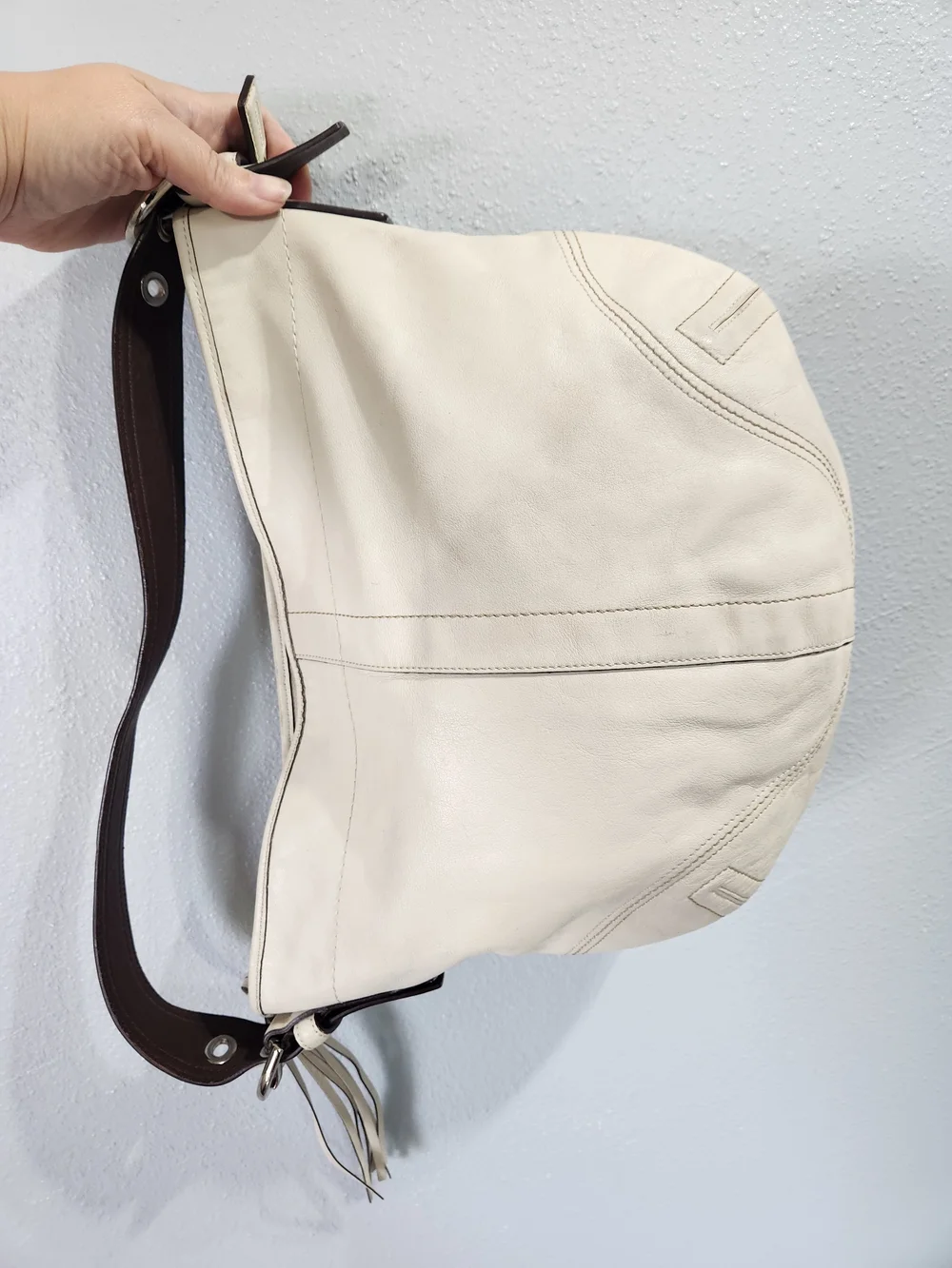 Coach Cream Leather Soho Hobo Dark Brown Strap Y2k Xl Hobo 13x11 Vintage 2005